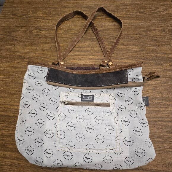 MYRA BAG Women's 100% Cotton/Leather Aztec Design Shoulder Tote Bag - Size Large - Picture 12 of 15